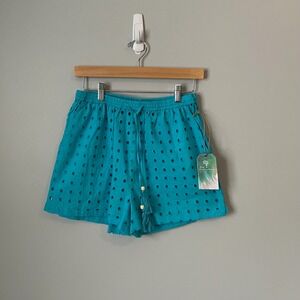 True Destinations Teal Eyelet 100% Cotton Shorts Resort Wear Size Women's Small